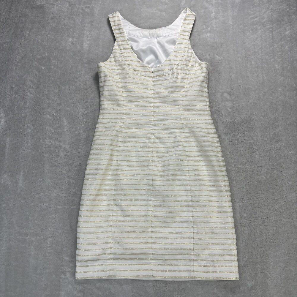 Lilly Pulitzer Henley Dress Womens 0 Cream Gold Metallic Stripe Organza Preppy - Picture 2 of 13